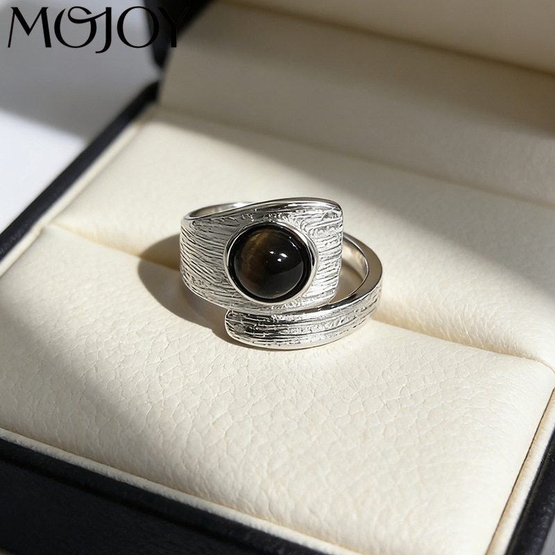Women Accessories Drawing - MOJOY Retro Amber Stone Inlay Silver-Plated