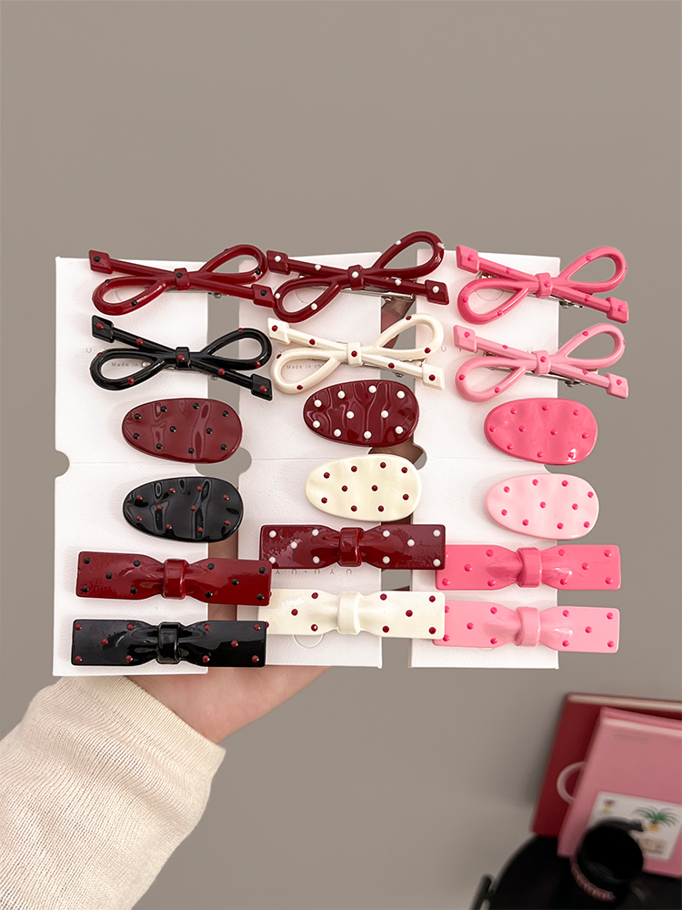 Women'S Korean Accessories - Red Polka Dot Knot Hair Clip