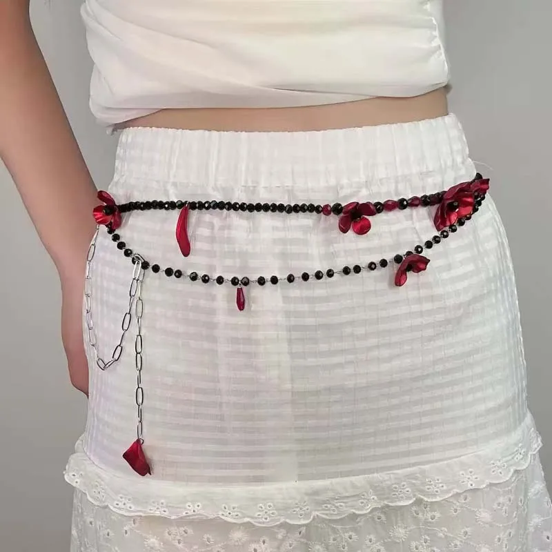 Vintage Red Flower Waist Chain - đánh giá và giá Women Jewelry Accessories For Black Dress